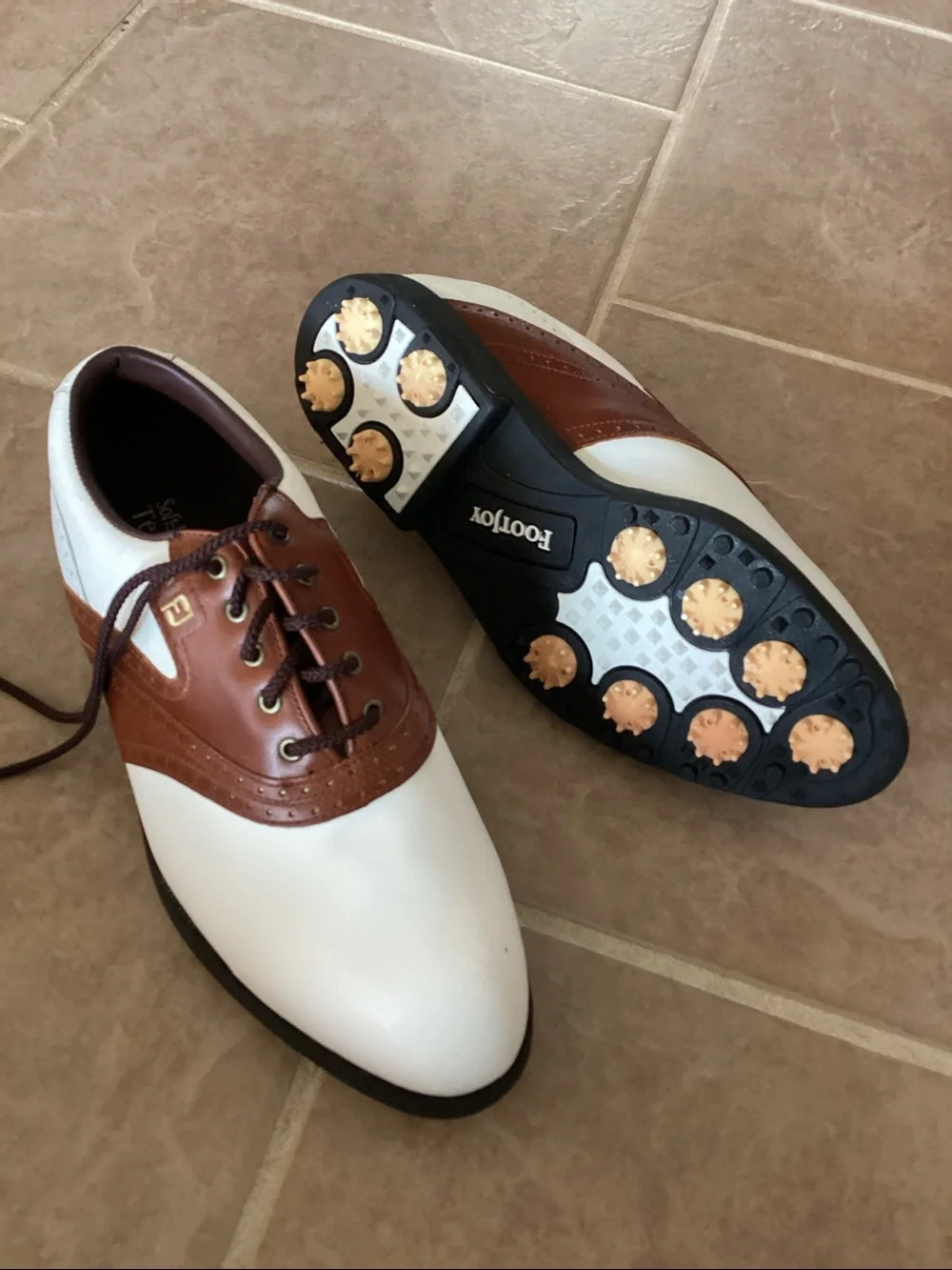 Foot Joy Soft Joys Terrain men’s Oxford golf shoes brown and white. Size 9